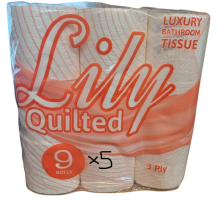 45 Lilly Quilted 3ply Toilet Rolls - 5 x 9 rolls