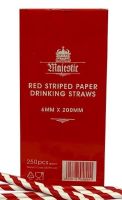 Majestic Red Striped Paper Drinking Straws - 250 x 6mm x 200mm